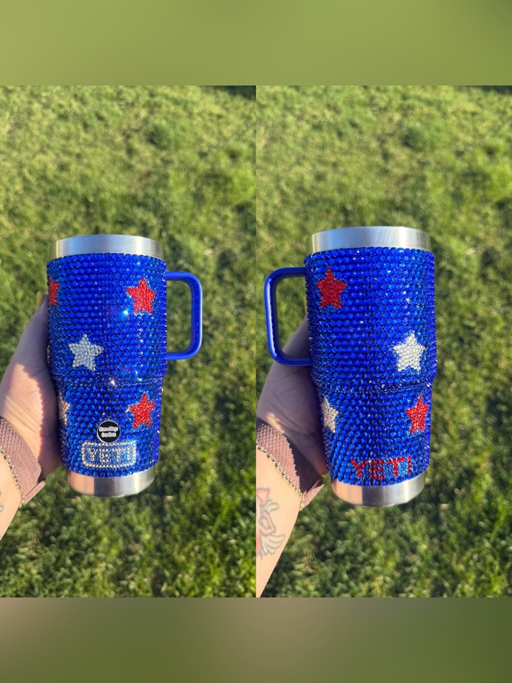 Yeti Blue Rhinestone Mug with Red & White Star Accents